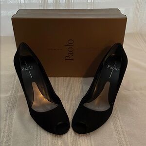 Paolo Black Peep Toe Heels